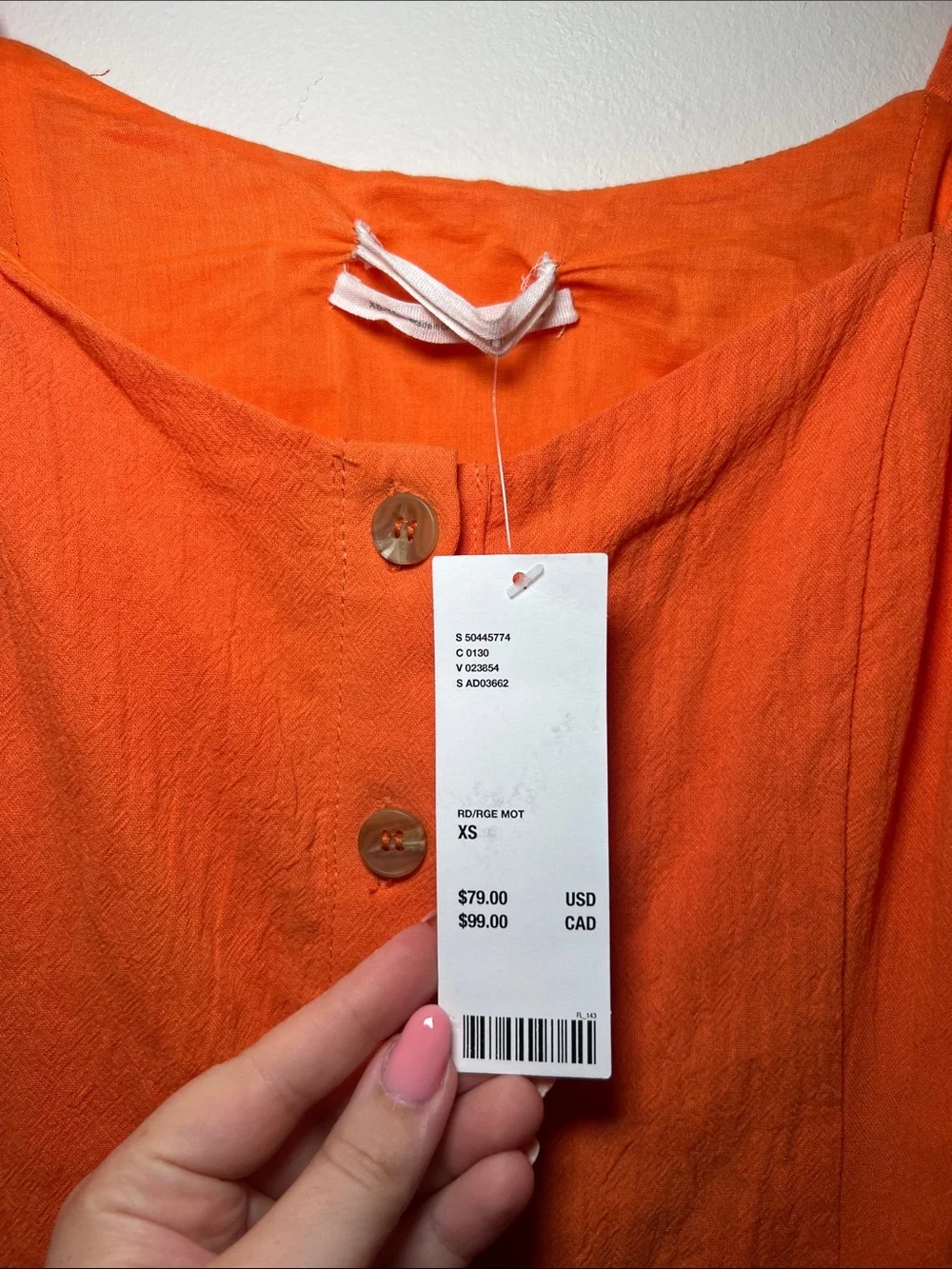 Urban Outfitters Orange Button-Front Dress with Puff Sleeves - Picture 2 of 7